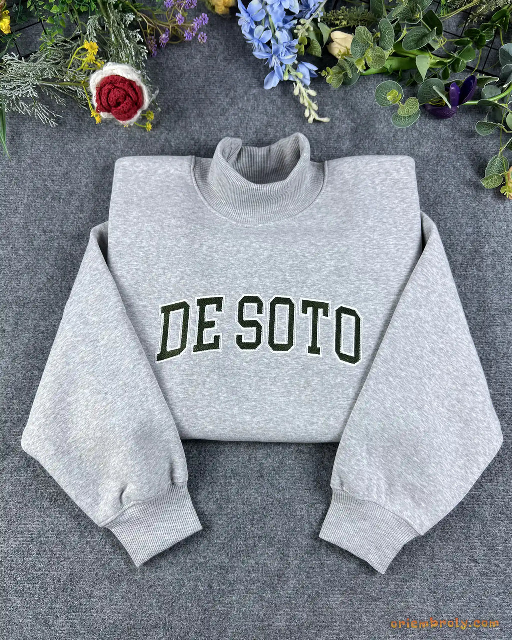 Custom Arched Varsity Collegiate Embroidered Oversized Mock Neck Sweatshirt