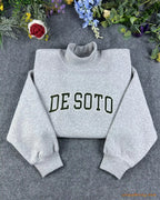 Custom Arched Varsity Collegiate Embroidered Oversized Mock Neck Sweatshirt