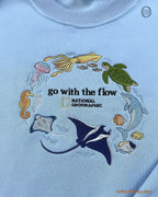 Go With The Flow Marine Life Sea Turtle Dolphin Embroidered Navy Sweatshirt