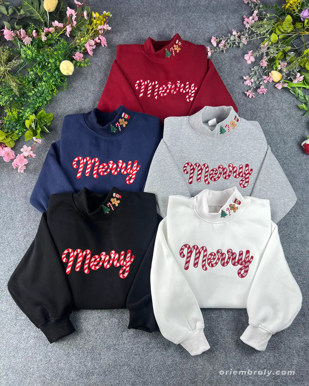 Merry Candy Cane Striped Holiday Mock-Neck Sweatshirt