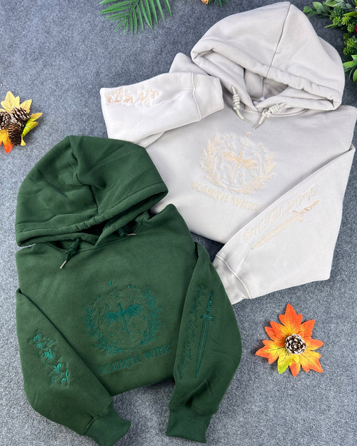 Riders Quadrant Shadow Embroidered Hoodie – Dragon War College Tone-on-Tone Sweatshirt – Book Lover Gift
