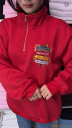 Stars Hollow Directional Signpost Embroidered Red and Black Crewneck Sweatshirt
