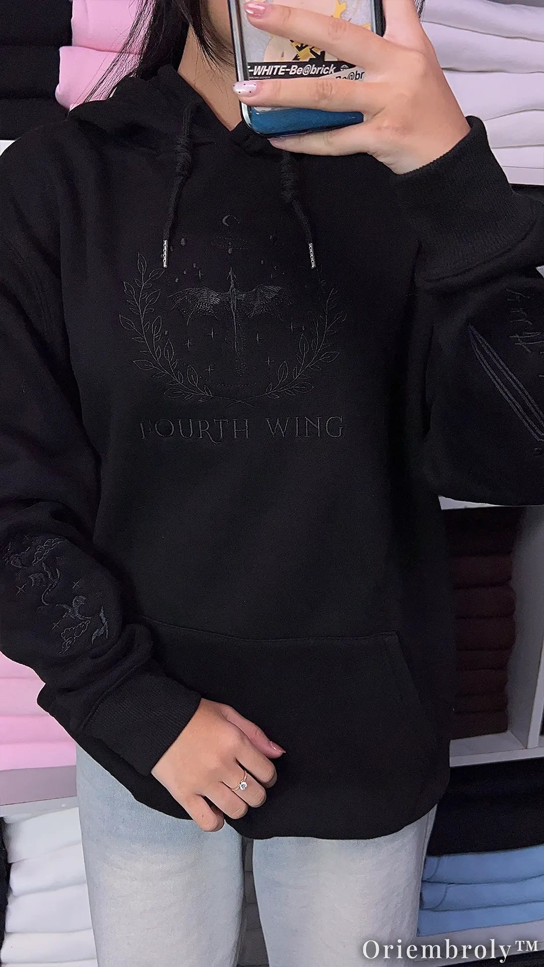 Riders Quadrant Shadow Embroidered Hoodie – Dragon War College Tone-on-Tone Sweatshirt – Book Lover Gift