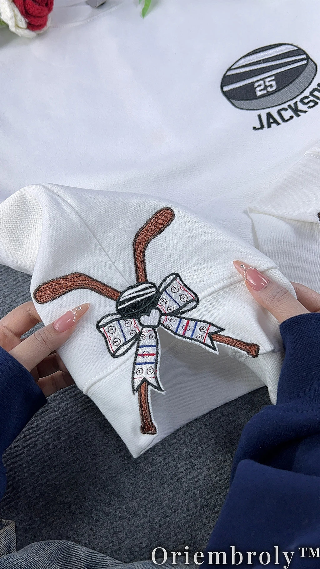 Custom Hockey Puck Embroidered Sweatshirt, Personalized Name Number Crewneck, Hockey Player Gift, Hockey Mom Sweater