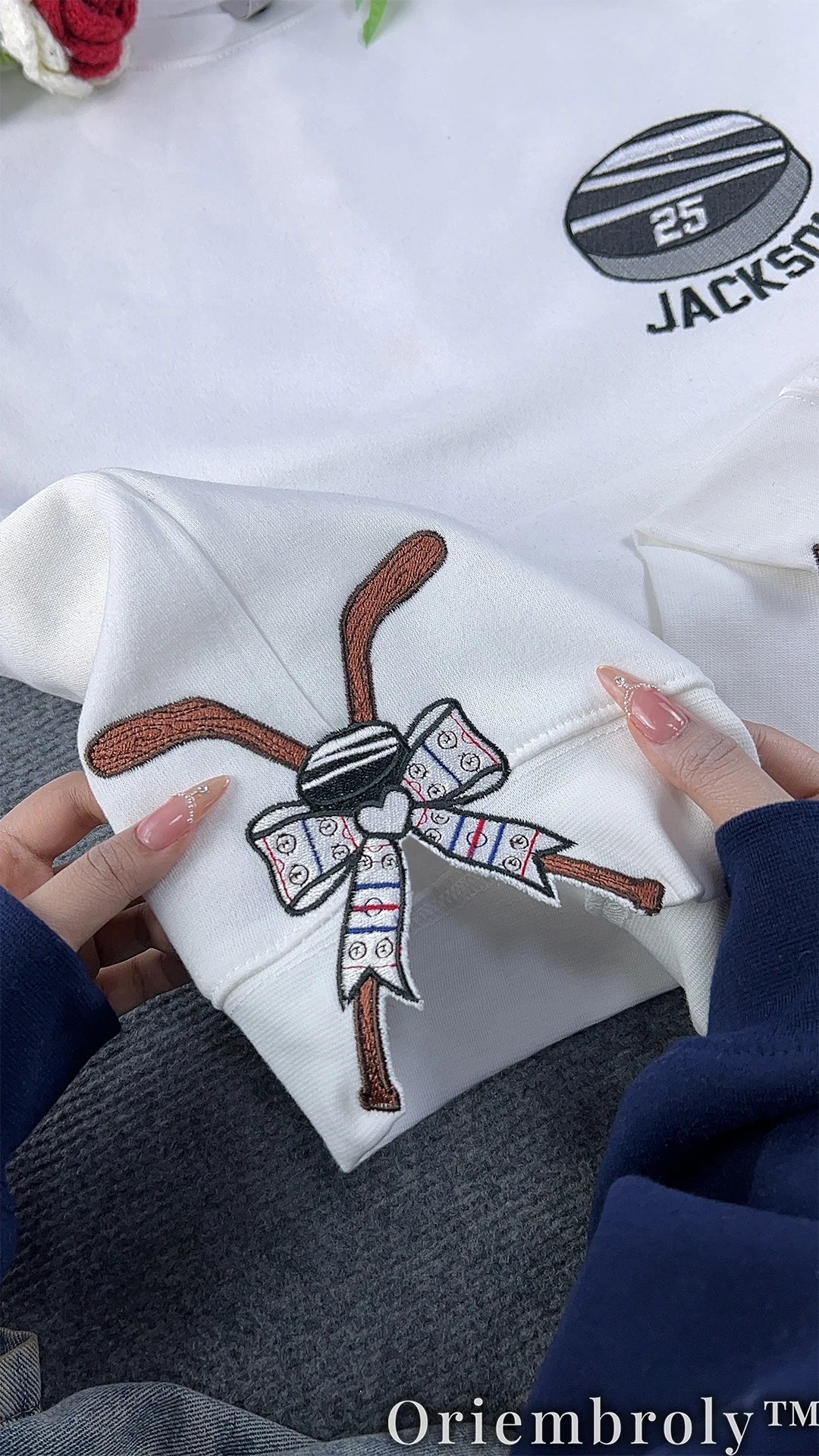 Custom Hockey Puck Embroidered Sweatshirt, Personalized Name Number Crewneck, Hockey Player Gift, Hockey Mom Sweater