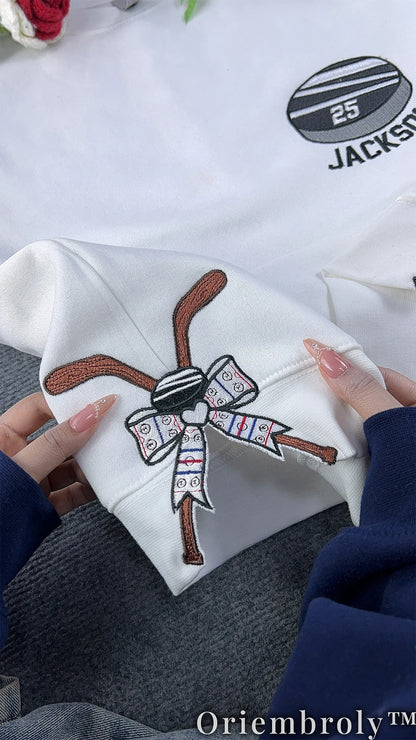 Custom Hockey Puck Embroidered Sweatshirt, Personalized Name Number Crewneck, Hockey Player Gift, Hockey Mom Sweater