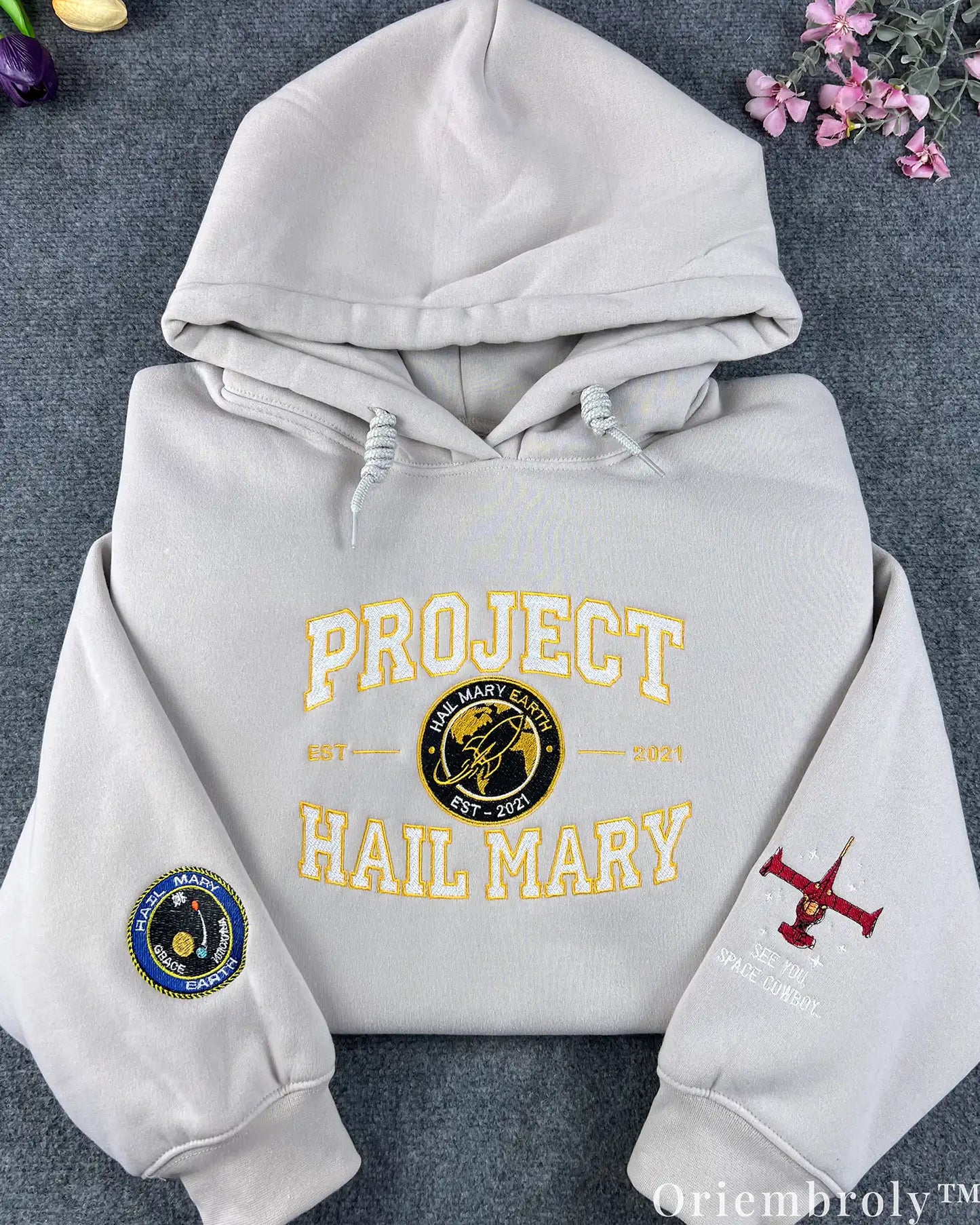 Project Hail Mary x Cowboy Bebop Embroidered Hoodie – Space Cowboy Anime Sweatshirt