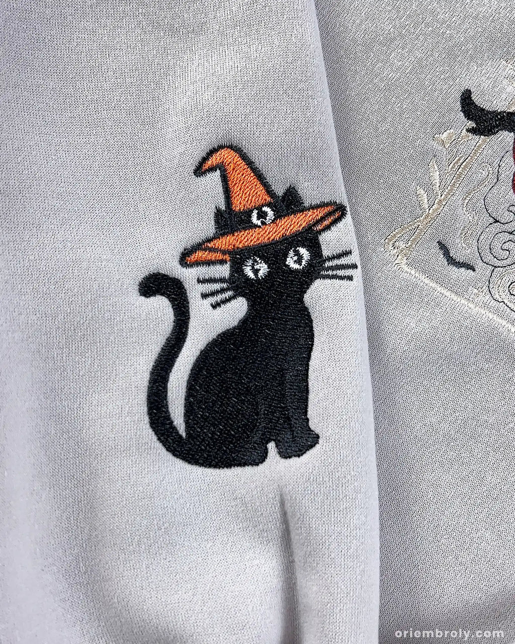 Halloween Embroidered Crewneck Sweatshirt Vintage Witch-Inspired Chest & Sleeve Design Unisex Oversized Pullover