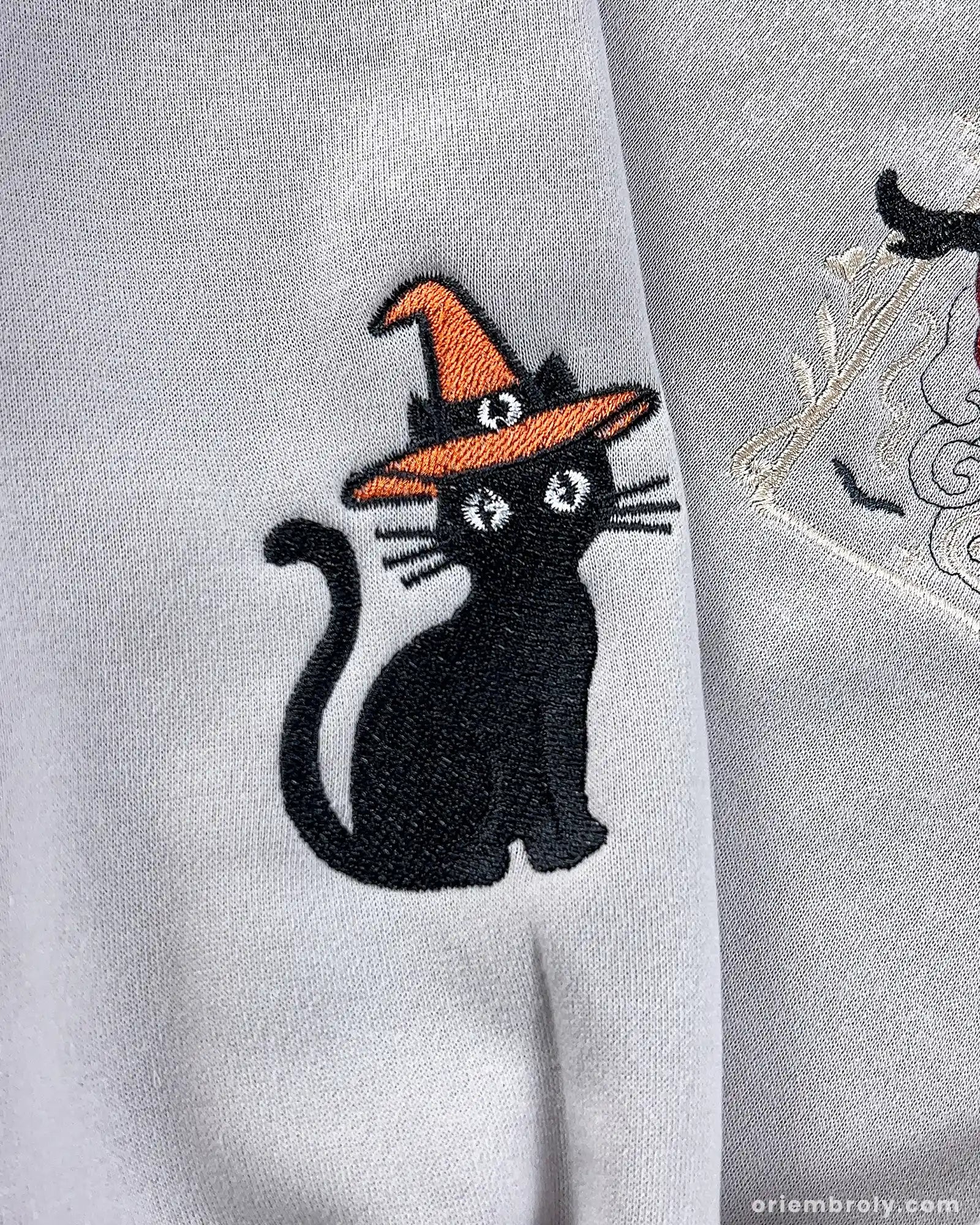 Halloween Embroidered Crewneck Sweatshirt Vintage Witch-Inspired Chest & Sleeve Design Unisex Oversized Pullover