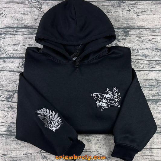 Ellie's Tattoo Moth Fern Embroidered Hoodie