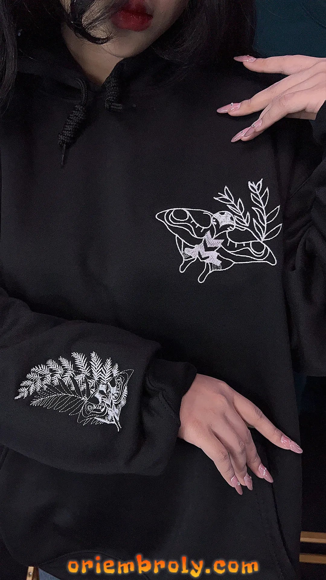 Ellie's Tattoo Moth Fern Embroidered Hoodie