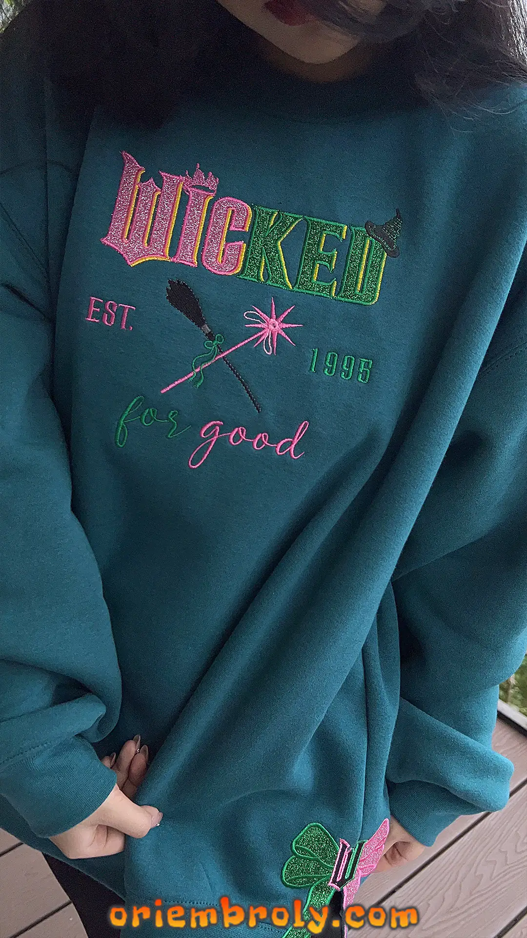 Wicked Fan Embroidered Sweatshirt Est 1995 Glitter Bow