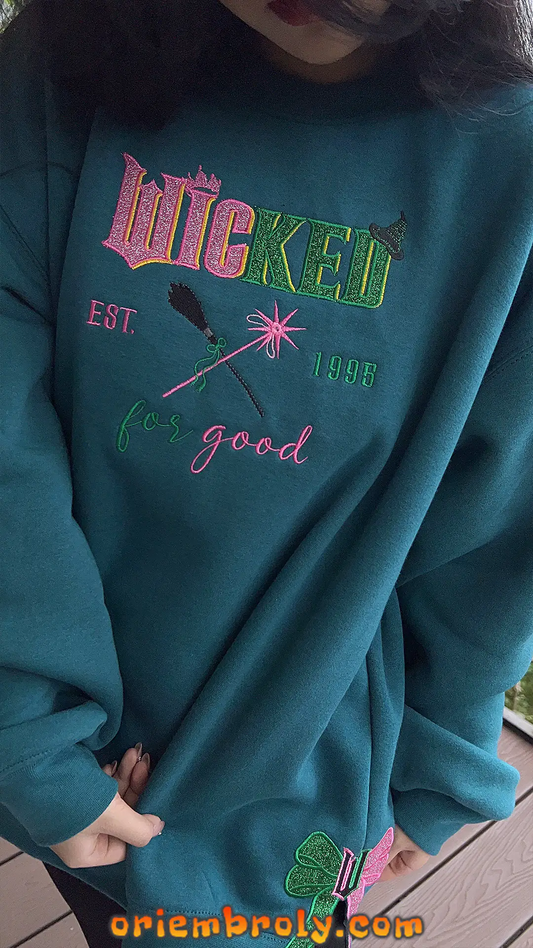 Wicked Fan Embroidered Sweatshirt Est 1995 Glitter Bow