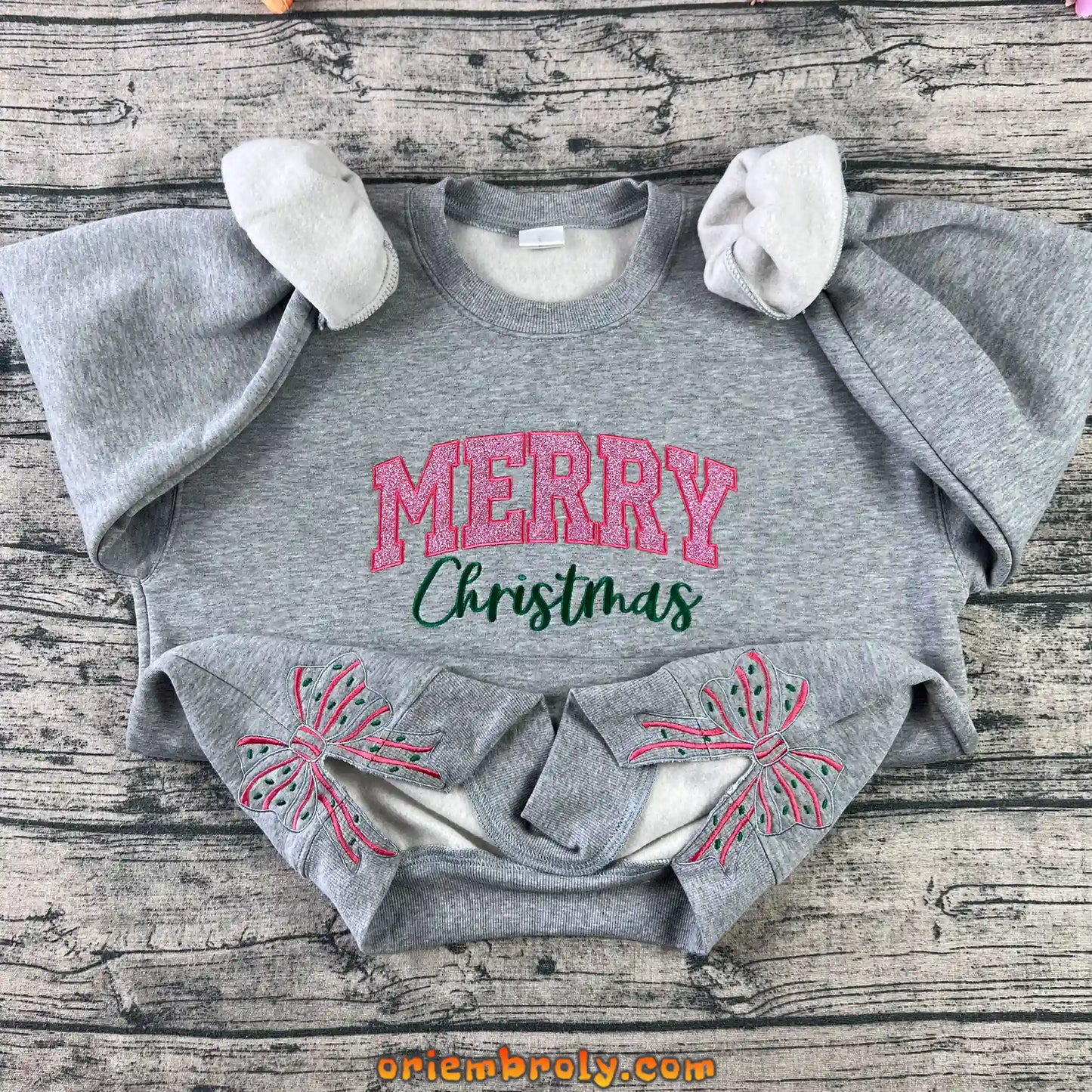 Merry Christmas Bow Embroidered Sweatshirt.