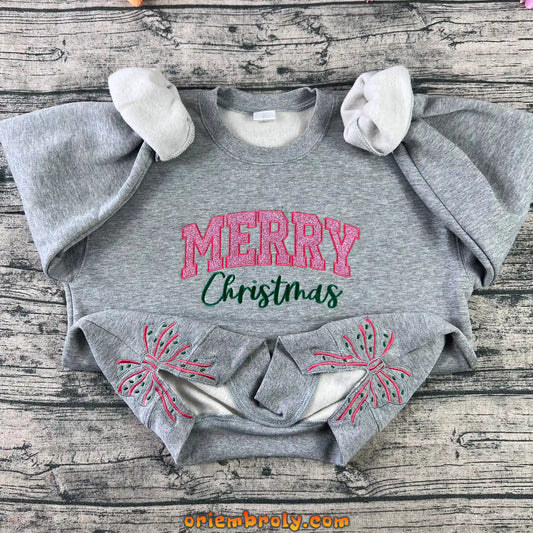 Merry Christmas Bow Embroidered Sweatshirt.