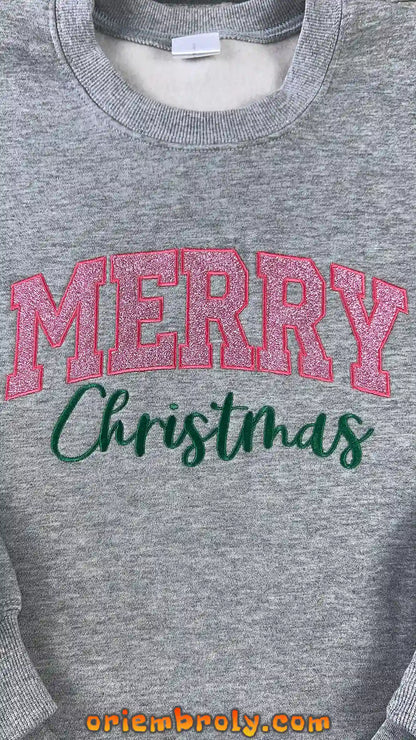 Merry Christmas Bow Embroidered Sweatshirt.