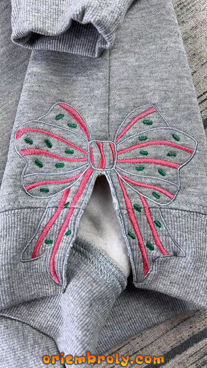 Merry Christmas Bow Embroidered Sweatshirt.