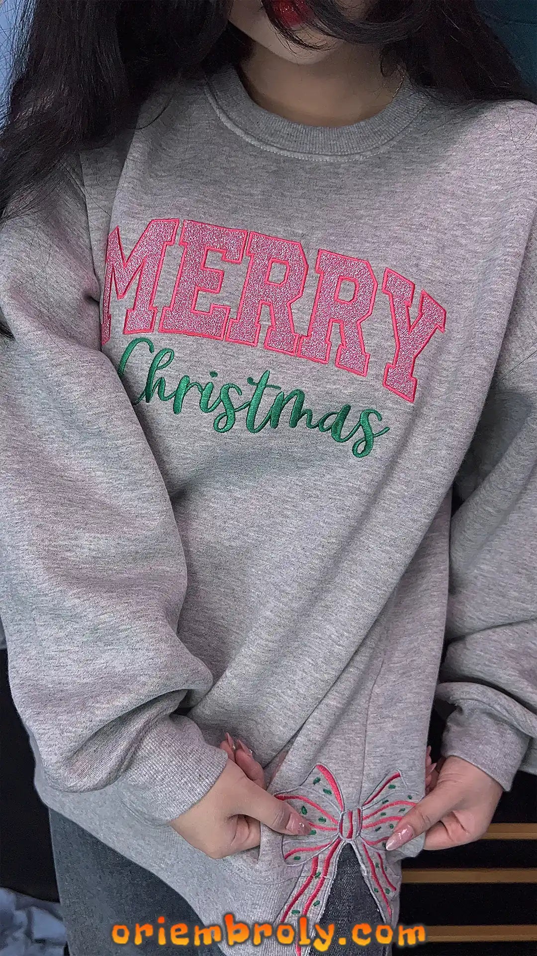 Merry Christmas Bow Embroidered Sweatshirt.