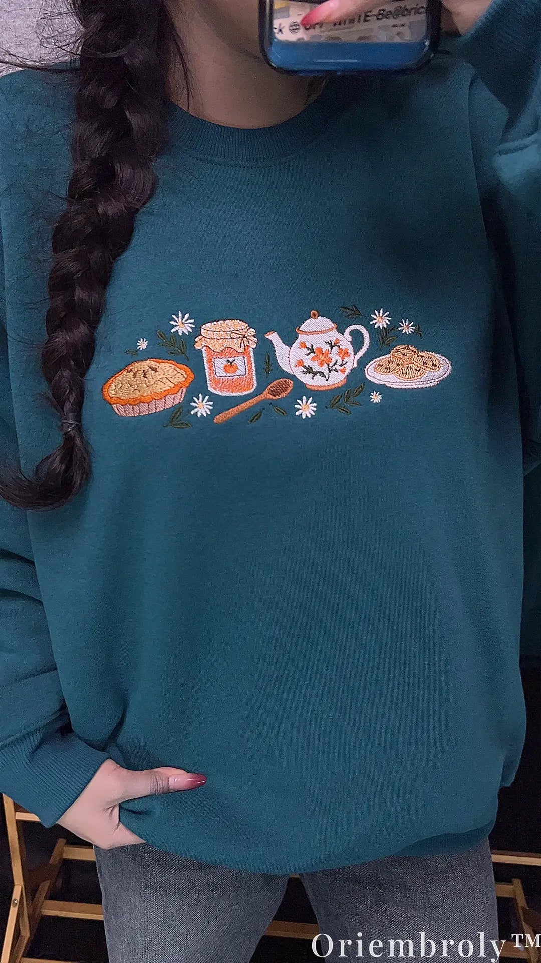 Cottagecore Embroidered Sweatshirt – Honey Tea Party Pink Crewneck, Cozy Aesthetic Pullover