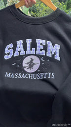 Salem Massachusetts Purple Plaid Varsity Flying Witch Embroidered Sweatshirt