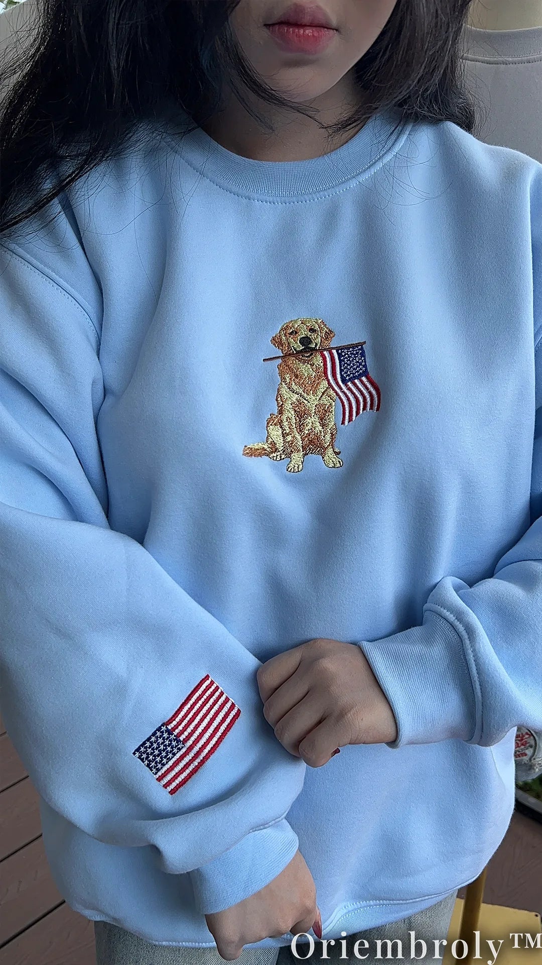 Golden Retriever American Flag Embroidered Sweatshirt – Patriotic Vintage Crewneck