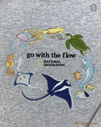 Go With The Flow Marine Life Sea Turtle Dolphin Embroidered Navy Sweatshirt