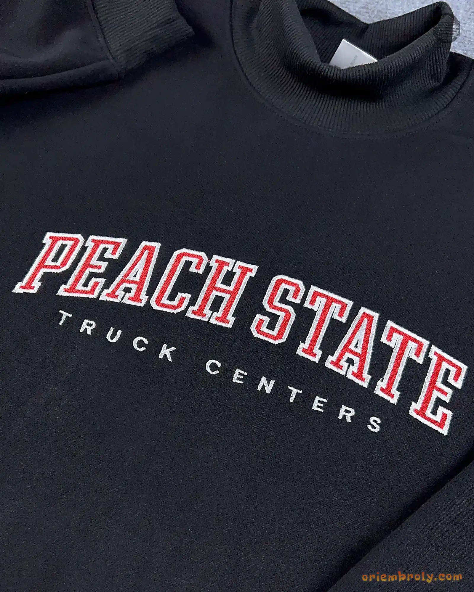 Custom Arched Varsity Collegiate Embroidered Oversized Mock Neck Sweatshirt