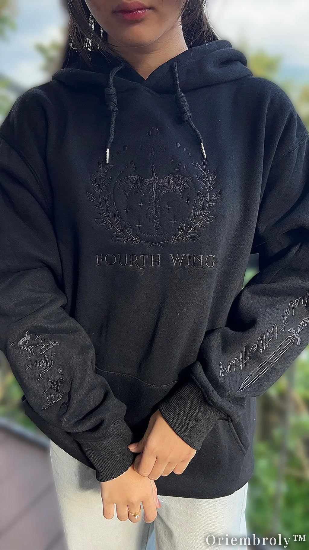 Riders Quadrant Shadow Embroidered Hoodie – Dragon War College Tone-on-Tone Sweatshirt – Book Lover Gift