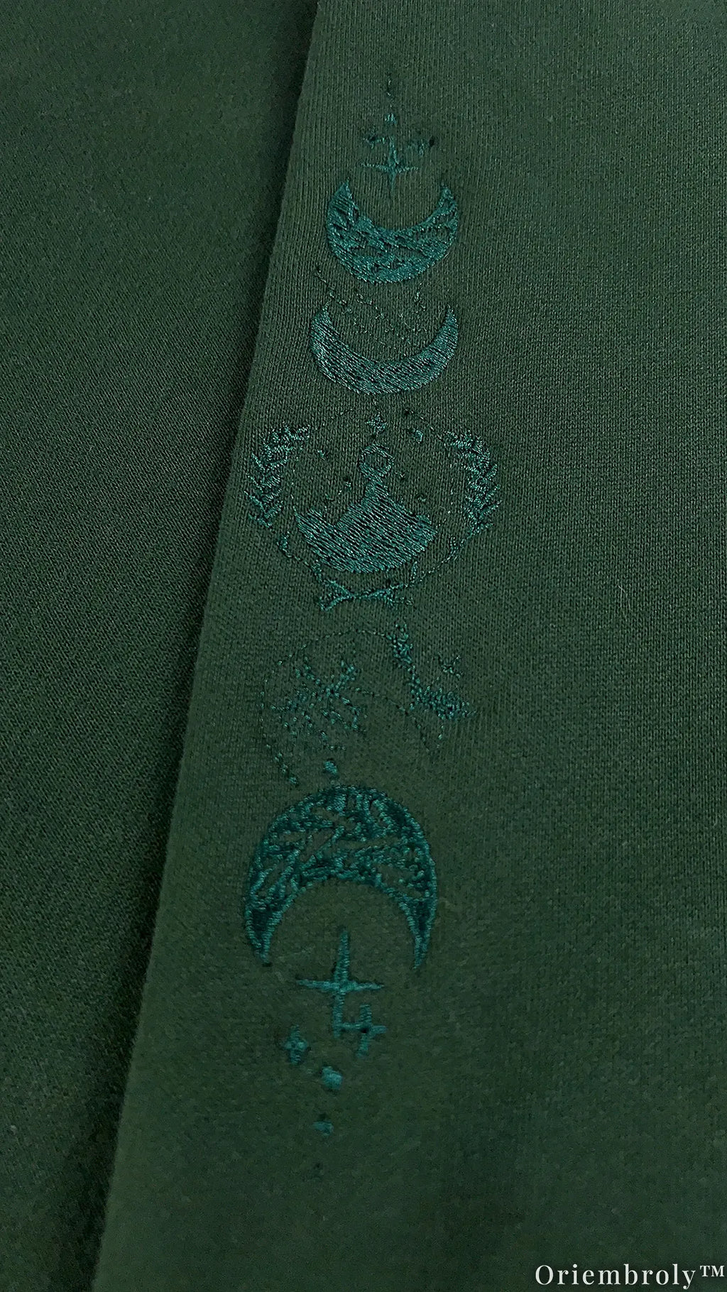 Tone-on-Tone Embroidered Quarter Zip Sweatshirt, Matching Crest & Moon Sleeve Detail, Fantasy Inspired Pullover