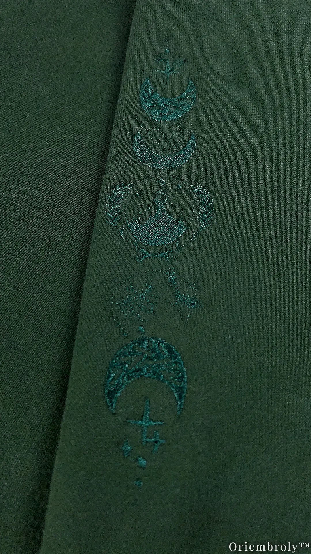 Tone-on-Tone Embroidered Quarter Zip Sweatshirt, Matching Crest & Moon Sleeve Detail, Fantasy Inspired Pullover