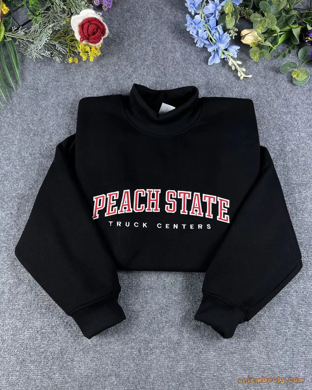 Custom Arched Varsity Collegiate Embroidered Oversized Mock Neck Sweatshirt
