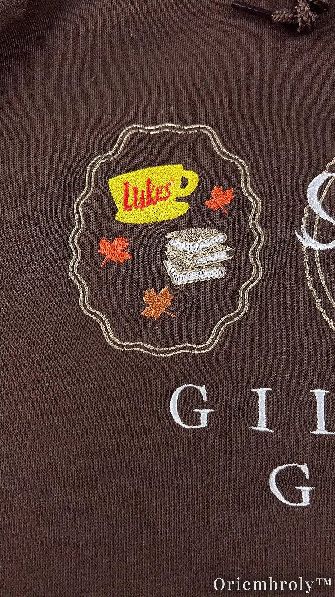 Bookworm Autumn Embroidered Hoodie – Cozy Coffee Frame Pullover