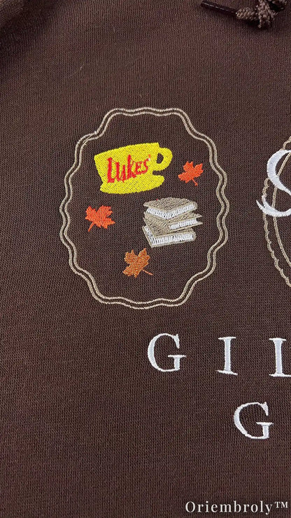 Bookworm Autumn Embroidered Hoodie – Cozy Coffee Frame Pullover