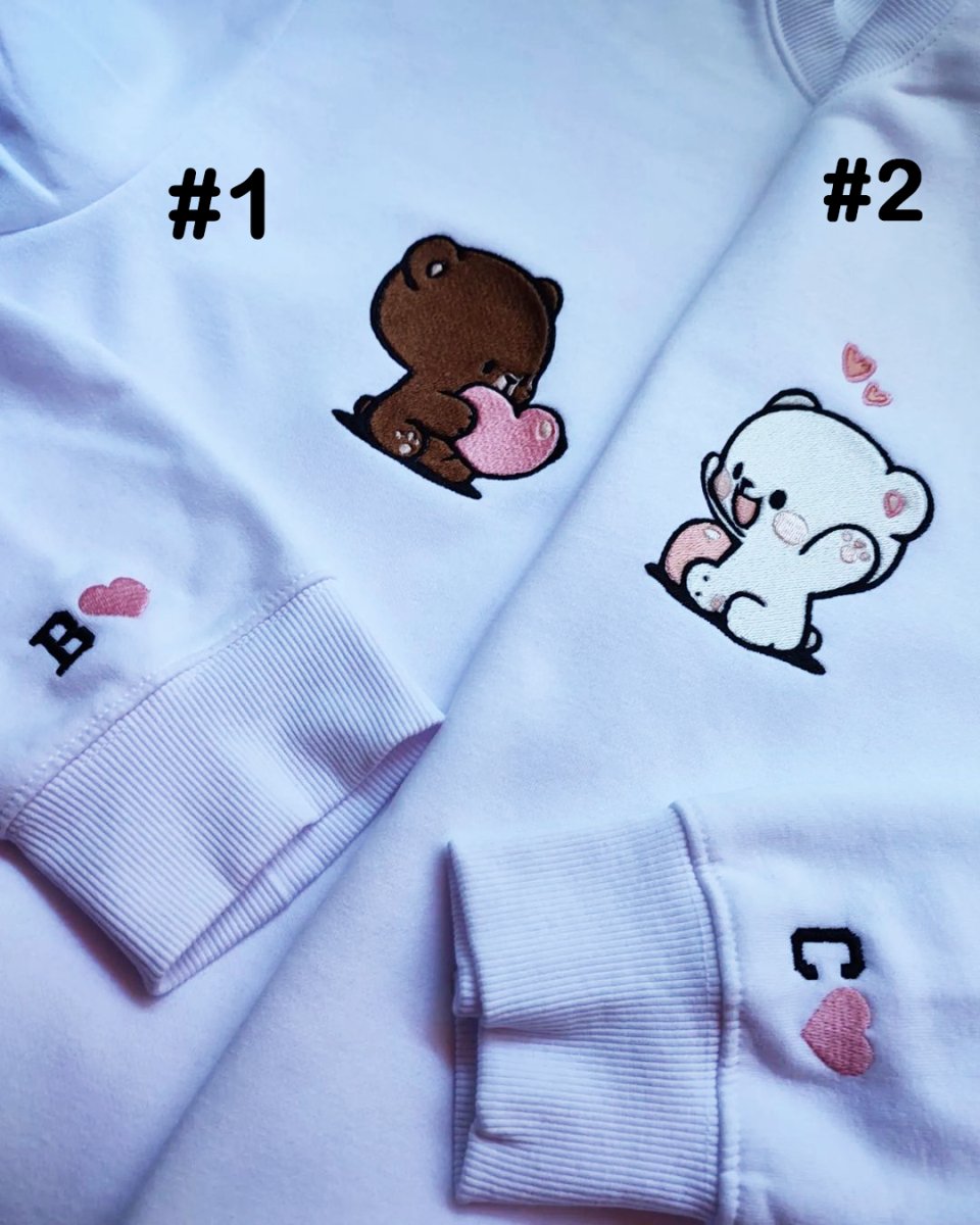 Mocha Milk Bears Couples Embroidered Sweatshirt - Oriembroly LLC