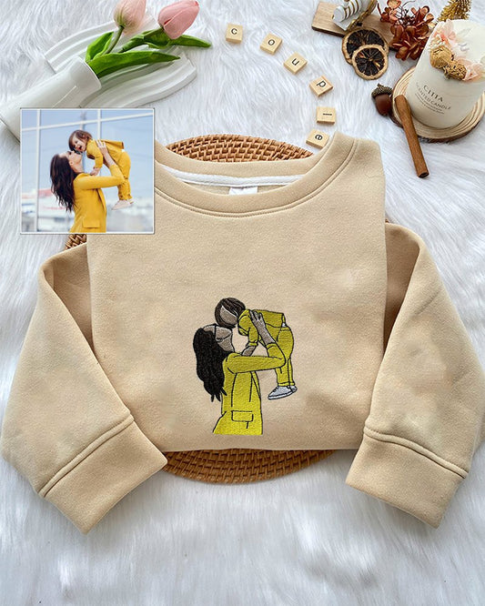 Custom Embroidered Portrait Sweatshirt, Custom Family Portrait From Photo