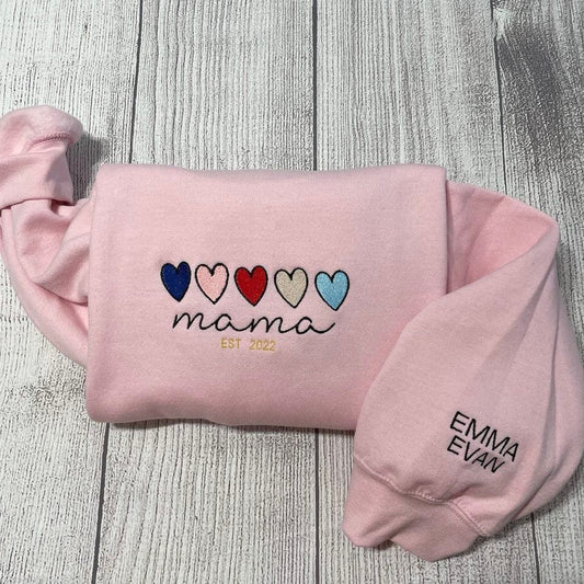 Custom Embroidered Mama Sweatshirt with Kids Name on Sleeve