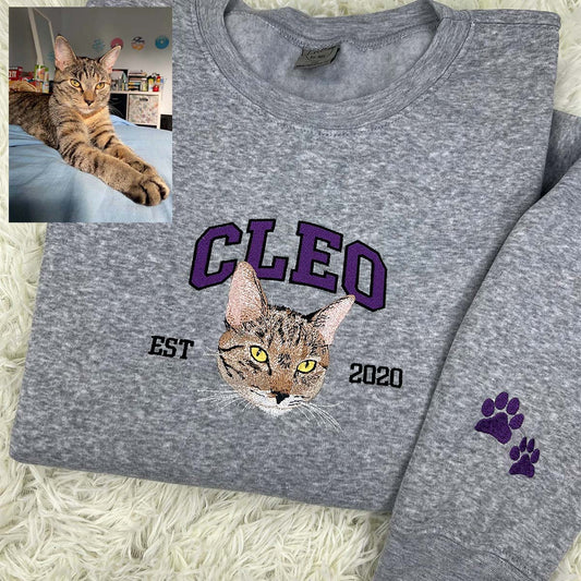 Custom Embroidered Sweatshirt/Hoodie/T-shirt with "CLEO" Pet Portrait