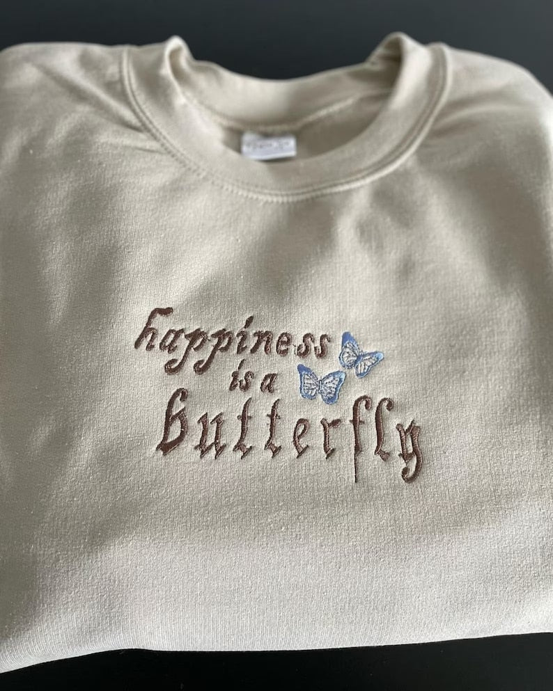 Happiness Is A Butterflly Lana Del Rey Embroidered Sweatshirt