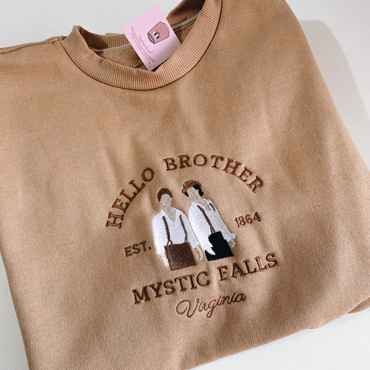 TVD Inspired Embroidered 'Hello Brother' Crewneck