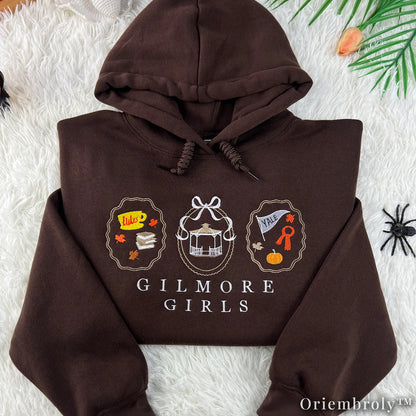 Bookworm Autumn Embroidered Hoodie – Cozy Coffee Frame Pullover