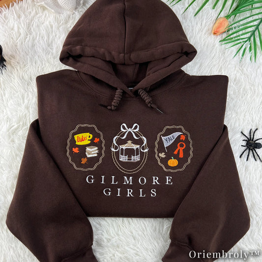 Bookworm Autumn Embroidered Hoodie – Cozy Coffee Frame Pullover