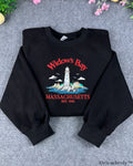 Widow's Bay Massachusetts Coastal Lighthouse Embroidered Black Sweatshirt