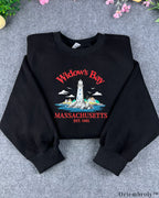 Widow's Bay Massachusetts Coastal Lighthouse Embroidered Black Sweatshirt