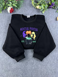 Witch Sisters Magic Cauldron Hair Embroidered Black Crewneck Sweatshirt