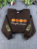 Pumpkin Season Row Pumpkin Vine Sleeve Embroidered Chocolate Brown Sweatshirt