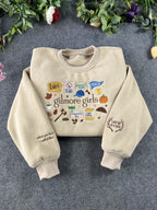 Where You Lead Deer Antler Sleeve Diner Sign Embroidered Beige Sweatshirt