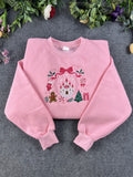 Fairytale Castle Pink Bow Ribbon Gingerbread Embroidered Sweatshirt