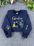 Be Curious Pink Palace Button Key Sleeve Embroidered Sweatshirt