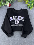 Salem Massachusetts Purple Plaid Varsity Flying Witch Embroidered Sweatshirt