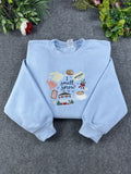 I Smell Snow Gazebo Coffee Antiques Embroidered Light Blue Sweatshirt